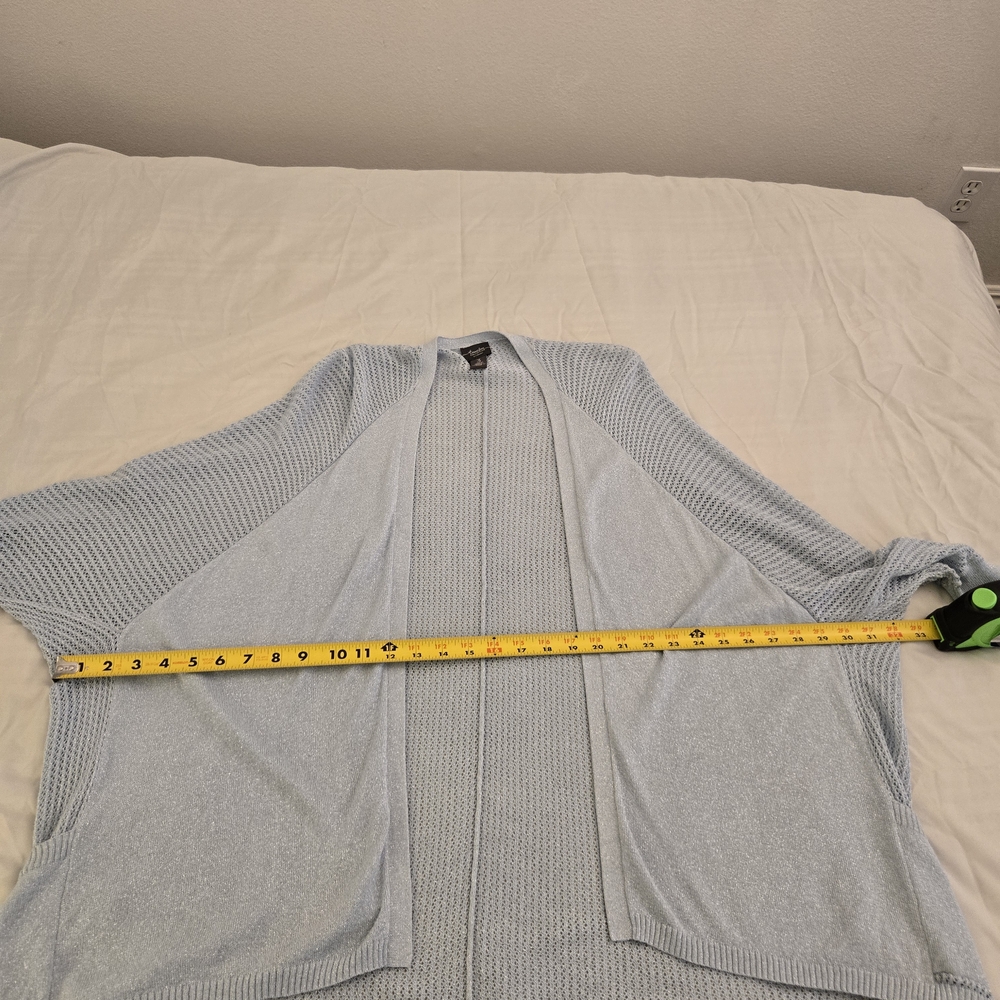 Chicos Travelers Light Blue, Slight Metallic Open-Front Cardigan-Size 3/ X Large - Picture 12 of 13